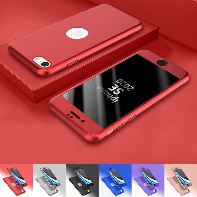Apple iPhone SE 2020 Case, iPhone SE 2020 (4.7 Pouces) Case Sturdy, Hard Plastic Case 360 Full Body Shockproof Protection With Tempered Glass Screen Protector Case for iPhone SE2 2020 -Red