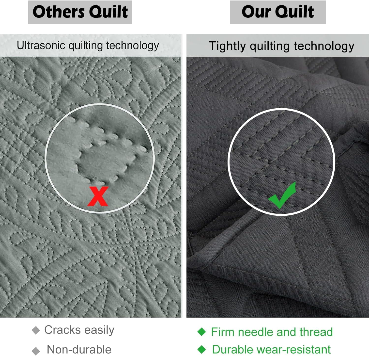 Evenhug 3 Piece King Size Quilt Set Lightweight Reversible Bedspread Coverlets for All Seasons, Black