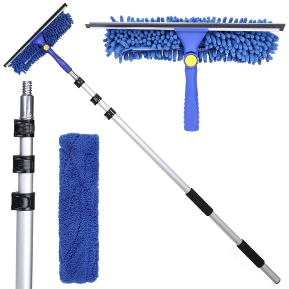 Kleen Handler 2-in-1 Window Squeegee with 4–12 ft Telescopic Pole, Window Washing Kit with 2 Reusable Sleeves for Home & Commercial Glass, High Windows, and Doors