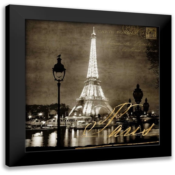 Carrigan, Kate 12x12 Black Modern Framed Museum Art Print Titled - Paris At Night In Sepia