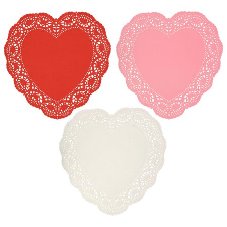 CGT Valentine s Day Heart Shaped Paper Doilies Red Pink White Lace Liner Serving Trays Food Party Bridal Shower Wedding Birthday Home Activities Craft DIY Ornaments Decorations 8 x 8 in. (Set of 3)