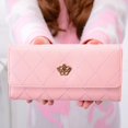 thumbnail image 1 of Cartera rosa para mujer, cartera larga, 3 pliegues, velcro, diamante, Love Crown, clip de cuero, clip para billetes de mujer JM, 1 of 5