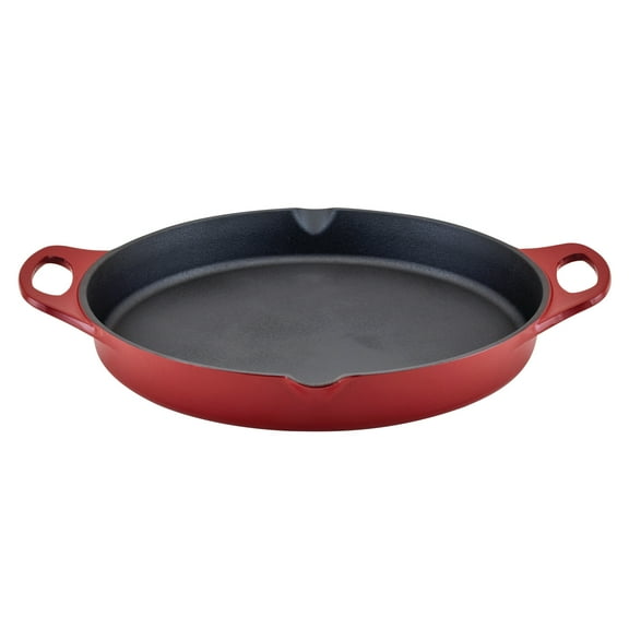 Rachael Ray 14” Nonstick Cast Iron Skillet with Side Handles, Red