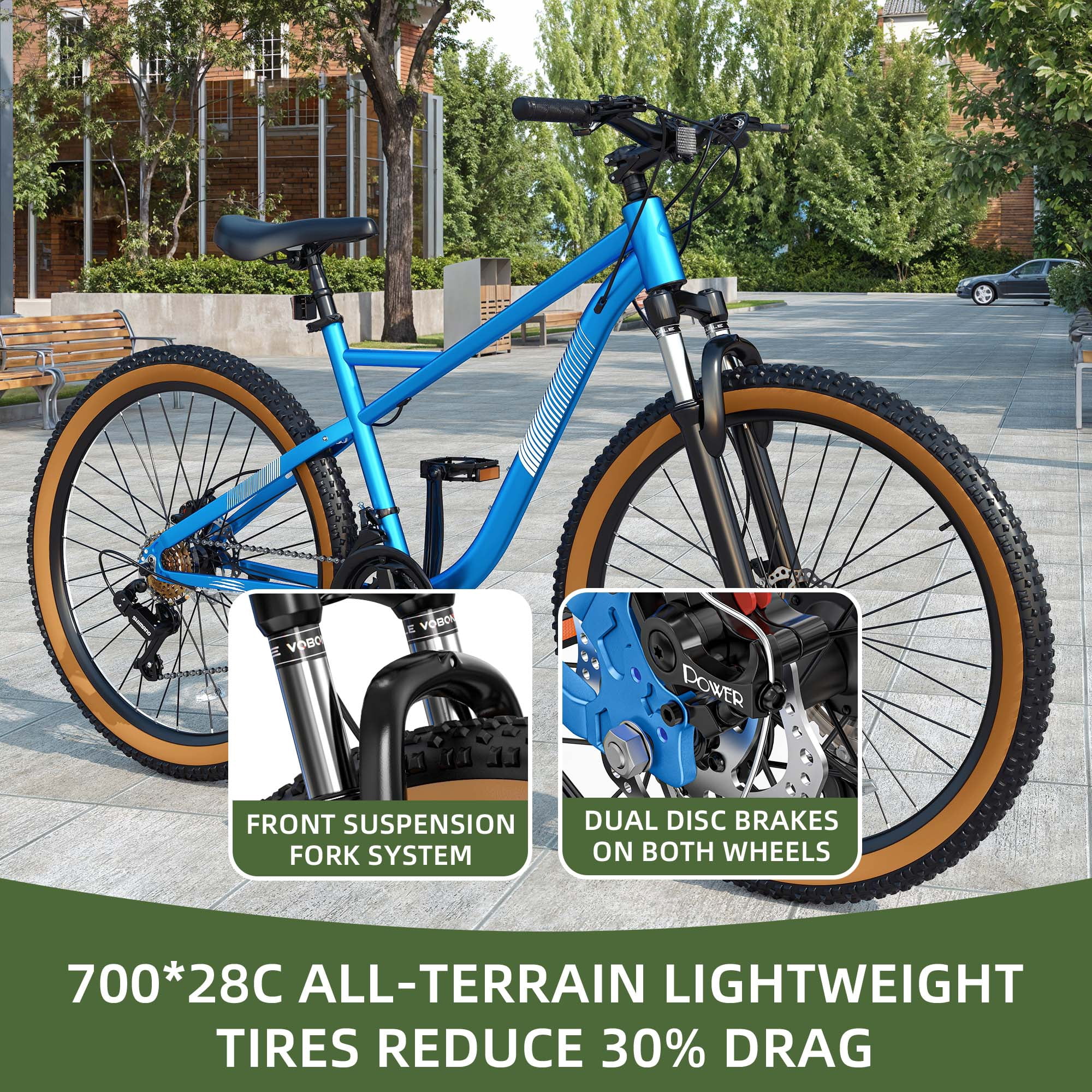 Uforic 26" Blue Mountain Bike for Men & Women, 21-Speed MTB, Dual Disc Brakes, Aluminum Frame
