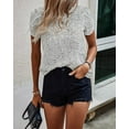 thumbnail image 5 of PRETTYGARDEN Women's Shirts Summer Casual Crewneck Lace Crochet Short Sleeve Blouses Cute Floral Print Loose Tunic Tops, 5 of 7