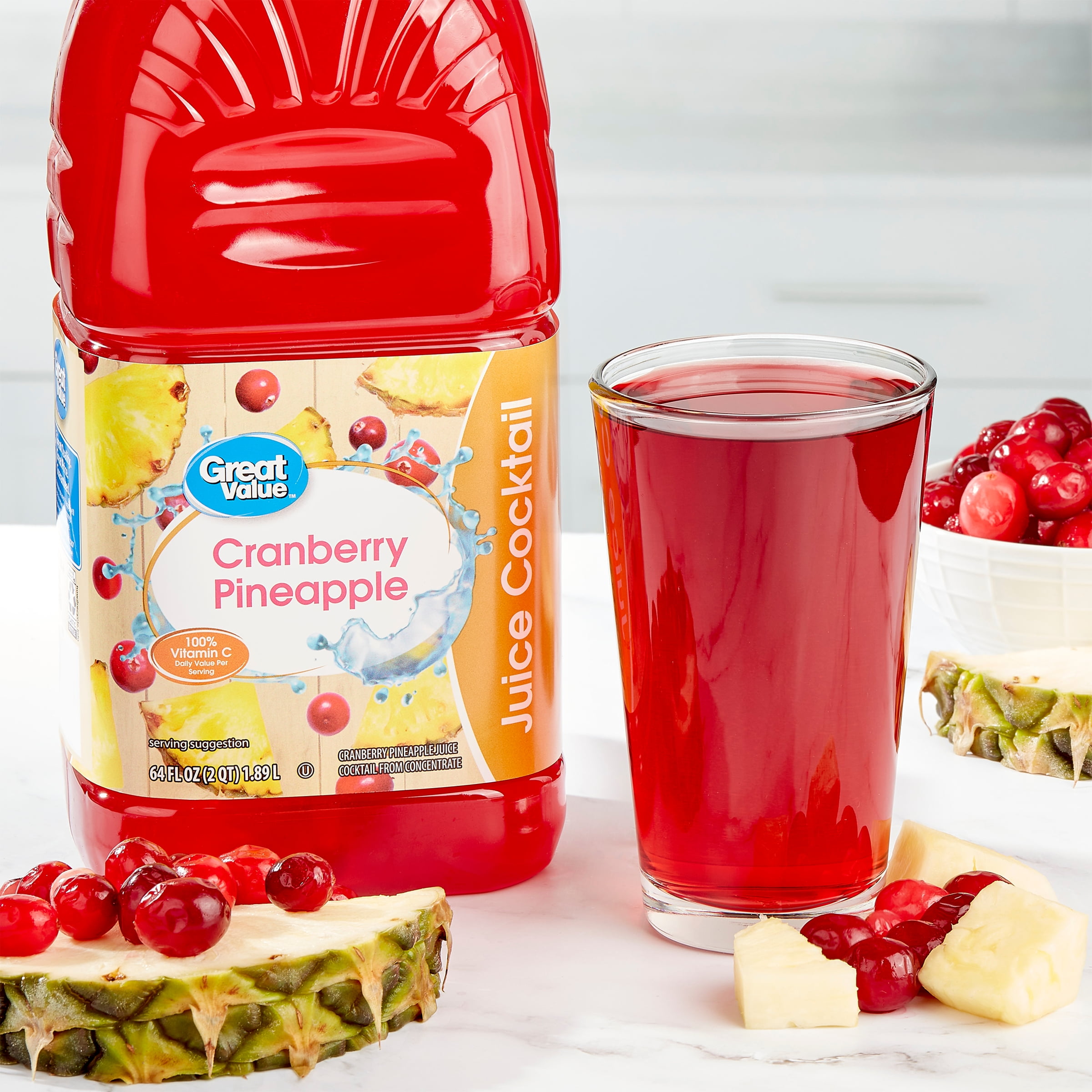 (6 pack) Great Value Cranberry Pineapple Juice Cocktail, 64 fl oz (Shelf Stable)