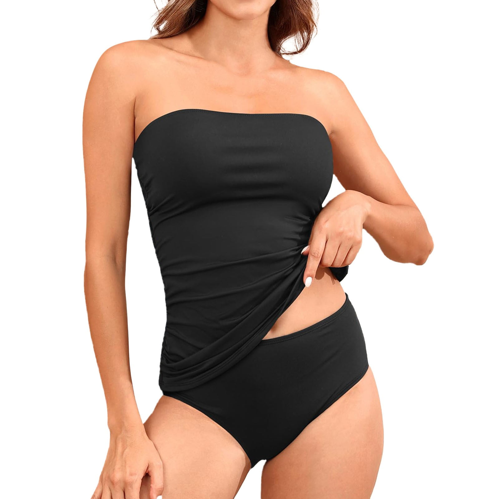 Bandeau Tankini Swimsuit for Women Strapless Top with Removable