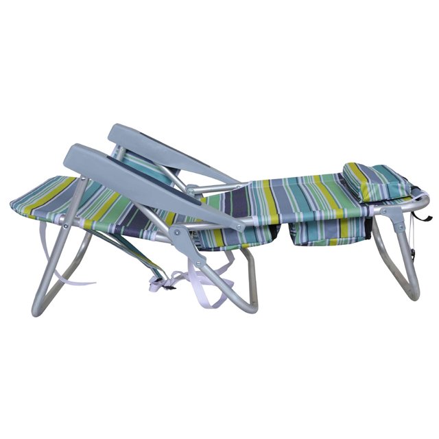 K-773 Chaise de Plage Pliante Portable avec Sangle de Sac à Dos et Sac Isotherme Chaise Longue Compacte Légère pour Camping Pêche Voyage Position Inclinable Réglable Cadre Durable