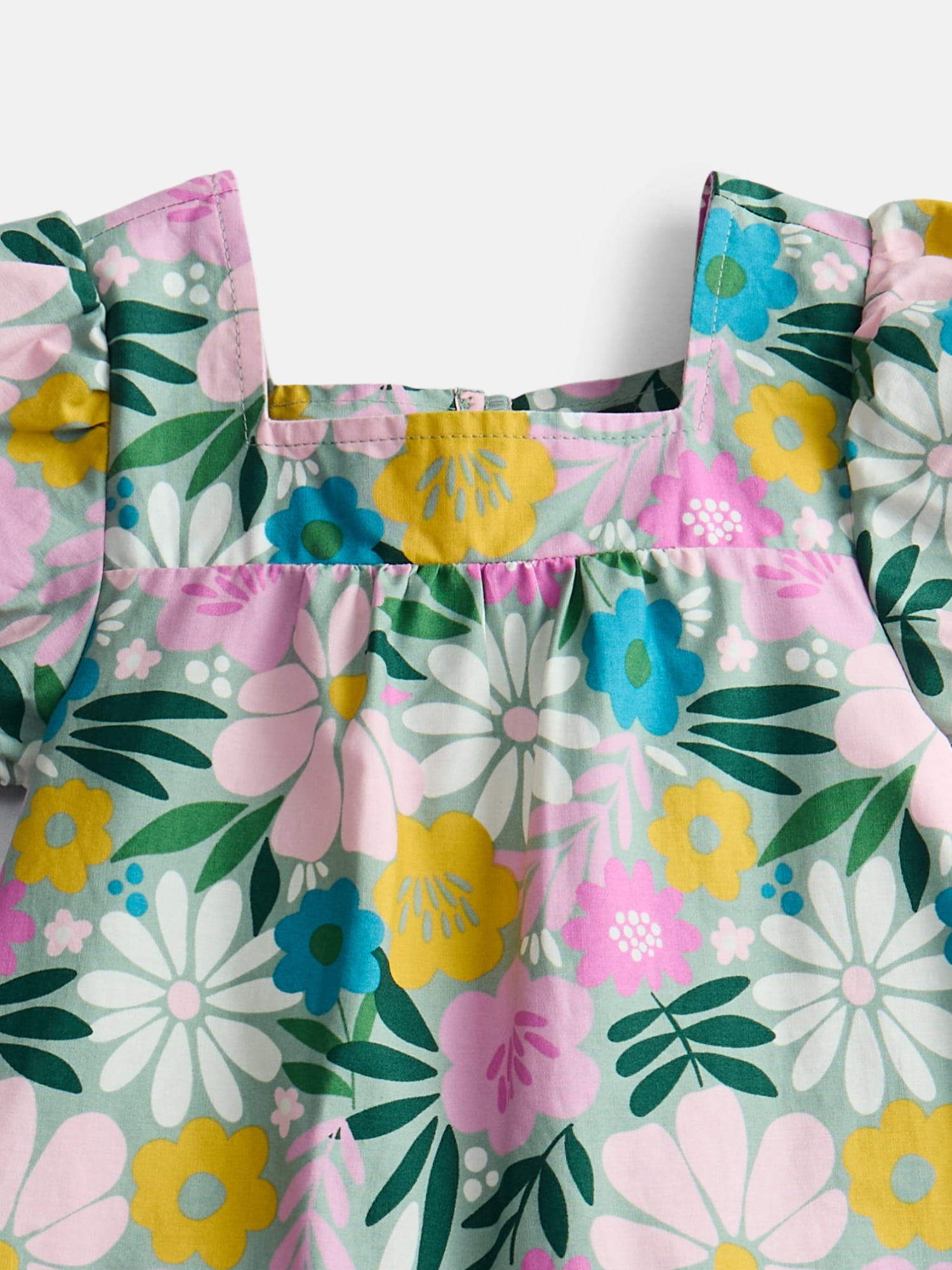 Wonder Nation Toddler Girls' Floral Cotton Play Dress with Short Puff Sleeves, Sizes 12M-5T