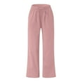 thumbnail image 4 of Women‘s Linen Wide Leg Pants Drawstring Elastic Waist Casual Palazzo Trousers with Pockets, 4 of 6