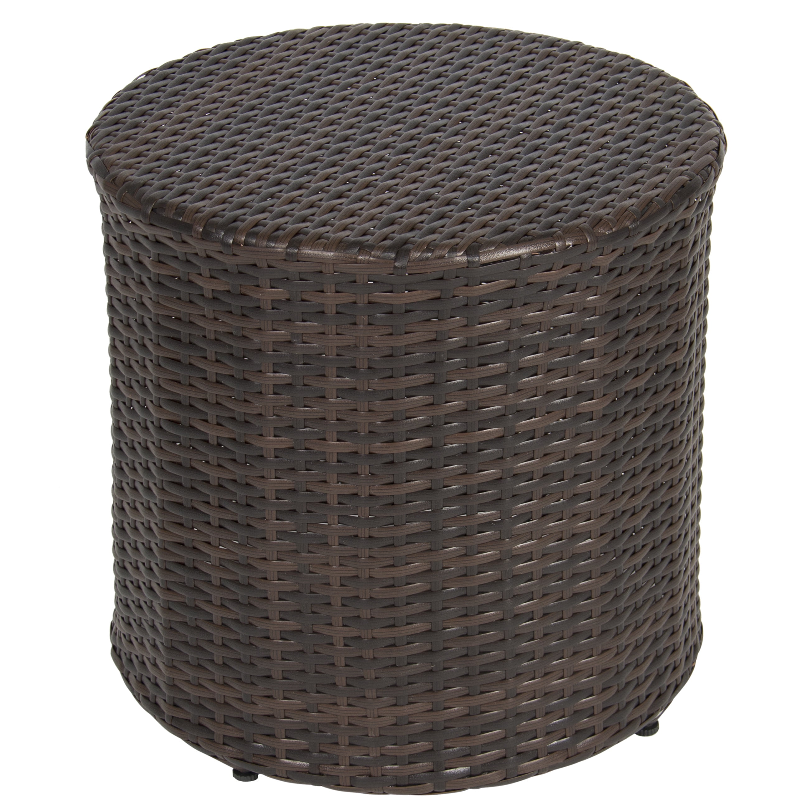 Best Choice Products Outdoor Round Wicker Rattan Barrel Side Table Patio Furniture W Storage Steel Frame For Garden Backyard Porch Pool Brown