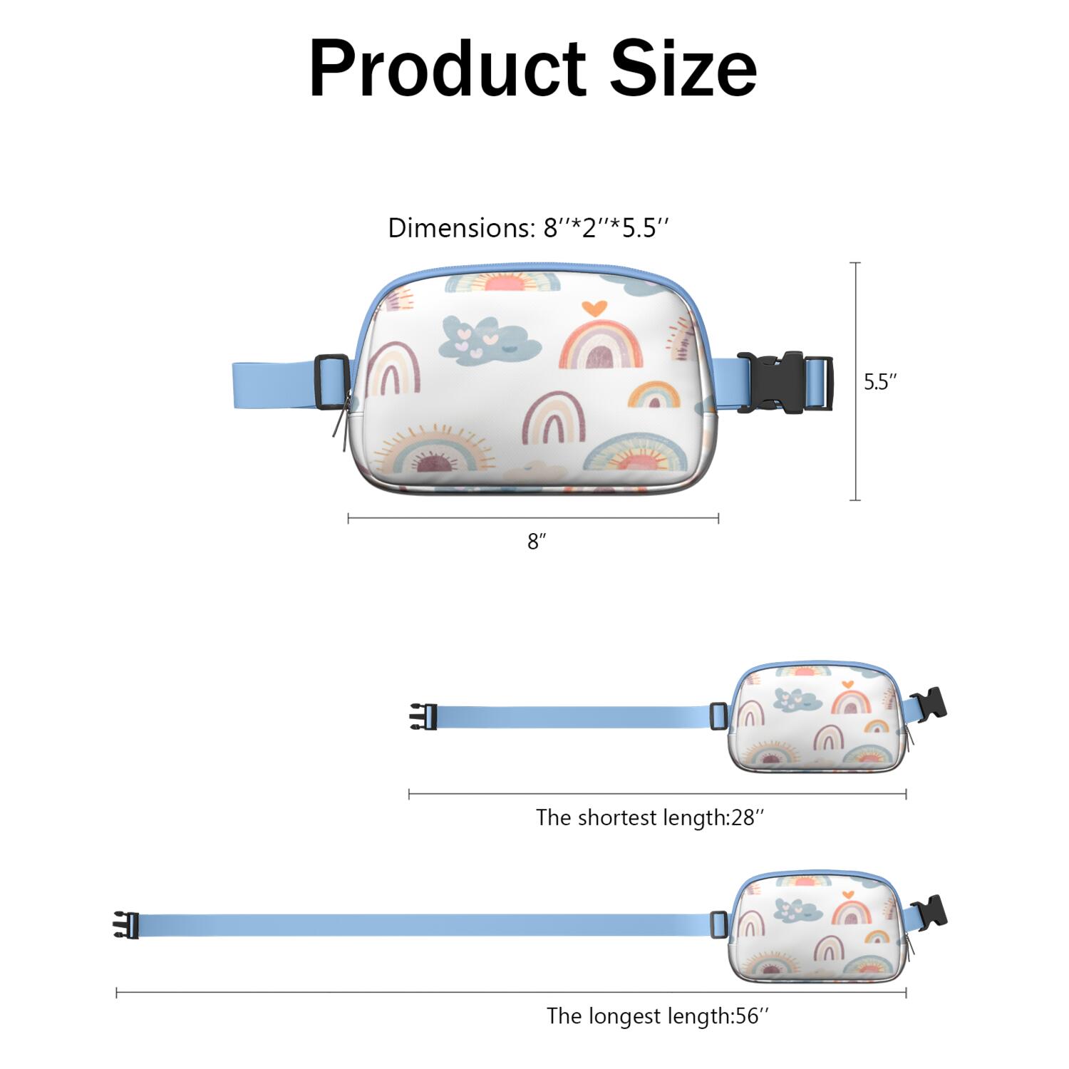 Belt Bag Adjustable Belt Bag for Women Stylish Waist Packs Running Workout Hiking Travel Fanny Pack Rainbow Cartoon