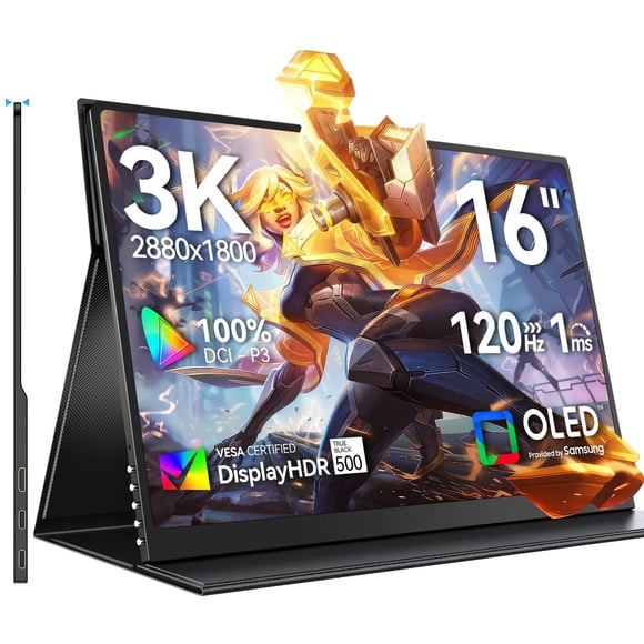 UPERFECT OLED Portable Monitor 16, 3K 2880x1800 | 120Hz | 1ms Portable Gaming Monitor, 500 Nits |100% DCI-P3 | 100000:1 Contrast | Ultra-Slim Design for Laptop Mini PC Phone Game Consoles