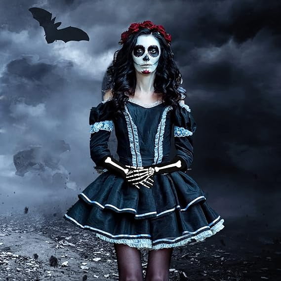 2 Pares De Guantes De Calavera De Halloween, Guantes Con Huesos En Dedos, Diseño De Esqueleto Calcetines De Miedo Para Halloween