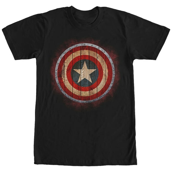 Men's Marvel Captain America Shield Wood Print Graphic Tee Black Small