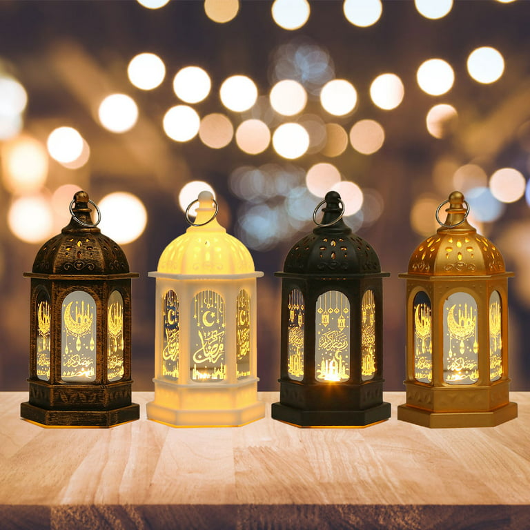 Novobey Ramadan Lantern Decor, Ramadan Mubarak Eid Lamp Moon Star Lights  Snow Globe Ramadan Lamp Decorations Battery Powered LED Night Light Table  Top
