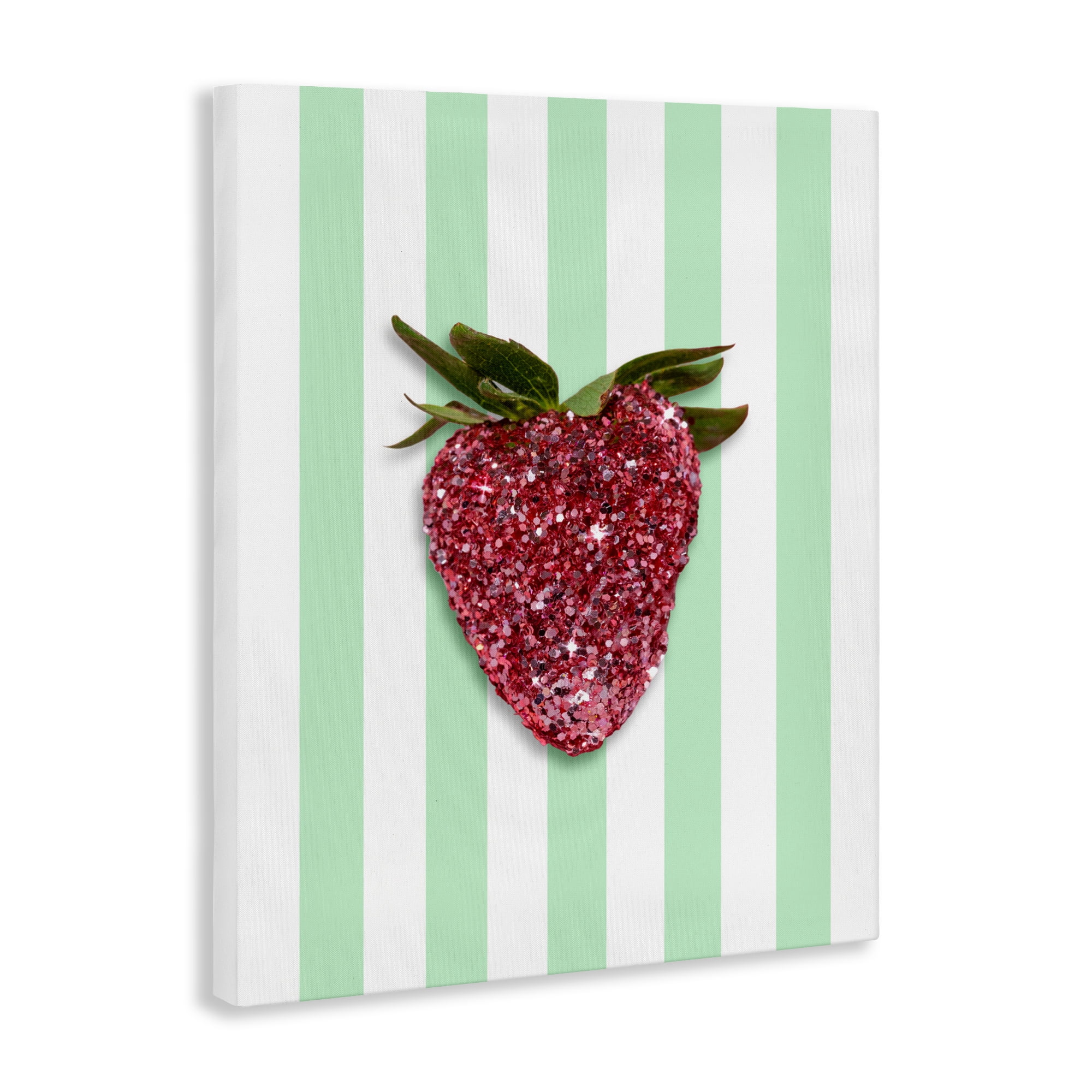 Stupell Industries Glimmer Cherry on Green Stripes Canvas Wall Art, design by LISH Creative