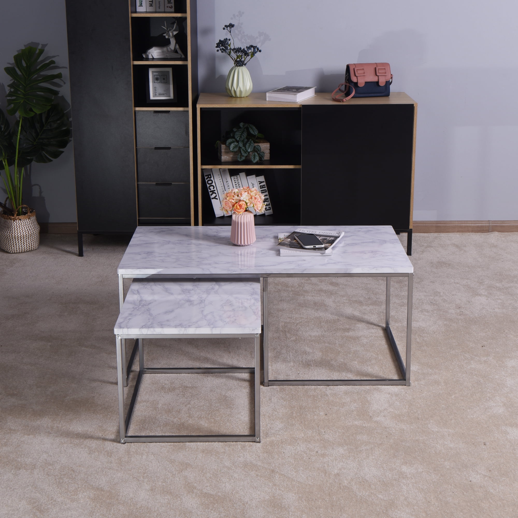 Private Jungle Living Room White Coffee Table with MDF Top, Nesting Table with Metal Legs 17.71 x 20.87 x 15.36 inch(White) Private Jungle Living Room White Coffee Table with MDF Top, Nesting Table with Metal Legs 17.71 x 20.87 x 15.36 inch(White)