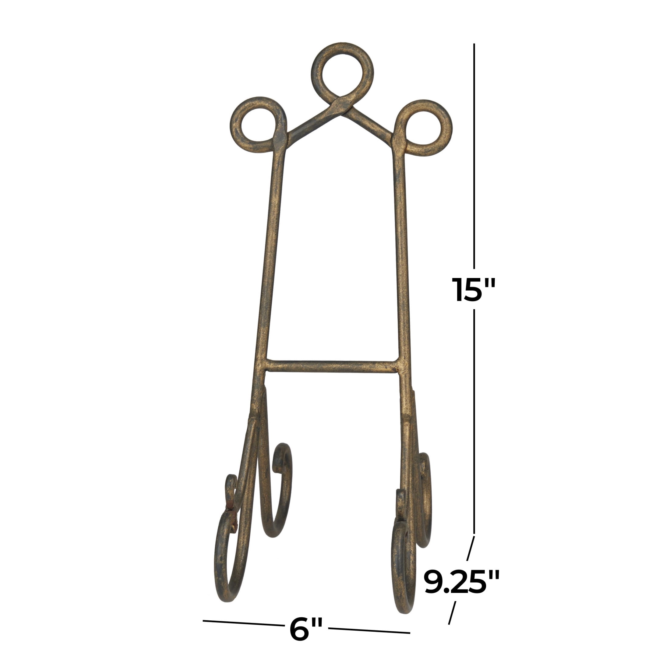 DecMode Iron Rustic Traditional Easel 7"W x 16"H, Features Looped Top Design and Curved Base