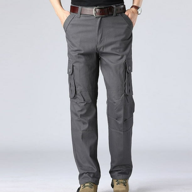 Pantalones largos para hombre, para actividades al aire libre, gruesos, de pierna recta, para montañismo, con múltiples bolsillos, para hombre