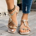 thumbnail image 2 of Flat Sandals for Women Bohemia Beaded Open Square Toe Beach Shoes 2026 Summer Vacation Dress Shoes Beige Size 9, 2 of 5