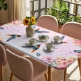 thumbnail image 3 of Pink Flower Table Cloths for 3 Foot Rectangle Tables, Spring Floral Elegant Butterflies Birds Farmhouse Patio Waterproof Elastic Fitted Tablecloths, Washable Rectangular Table Cover for Camping, 3 of 8