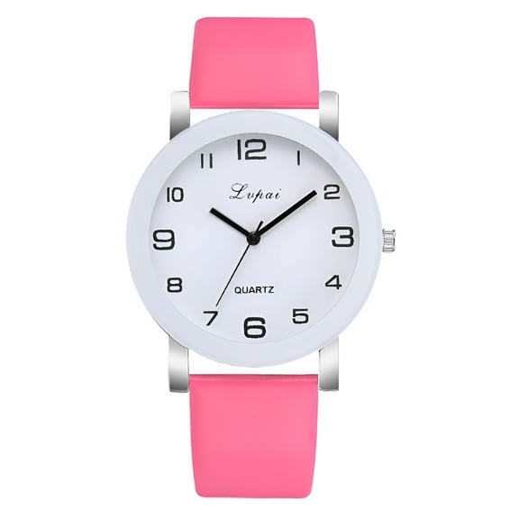 DESIGNICE Women's Leather Watch Fashion Casual Dress Watches Roman Numerals Quartz Ladies Wrist Watch Pink
