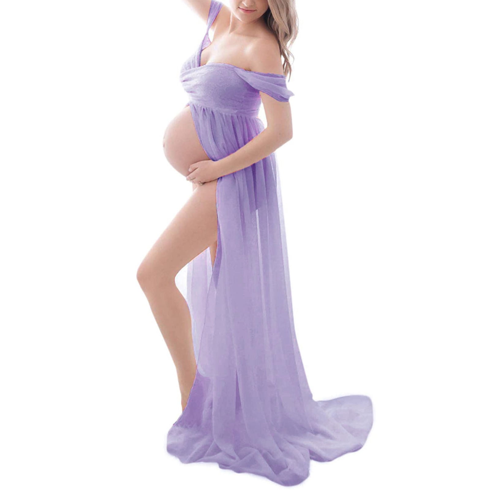 chinese dress ladies Momyknows Lavender One Shoulder Ruched Shirred Bodycon Baby Shower Maternity Midi Dress Light Purple / L main image 0