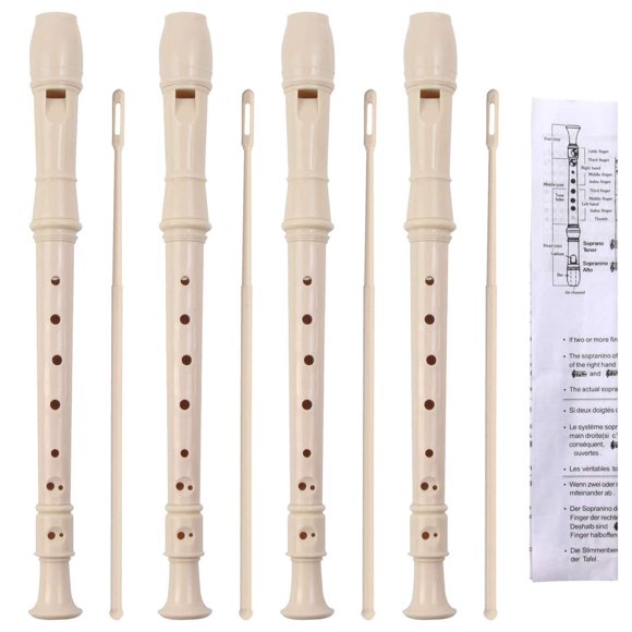 SANNIX Paquete de 4 instrumentos grabadores, grabador soprano estilo alemán de 8 agujeros para principiantes, grabador con varilla de limpieza, instrumento de música para estudiantes escolares (marfil