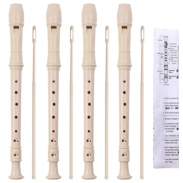 SANNIX Paquete de 4 instrumentos grabadores, grabador soprano estilo alemán de 8 agujeros para principiantes, grabador con varilla de limpieza, instrumento de música para estudiantes escolares (marfil