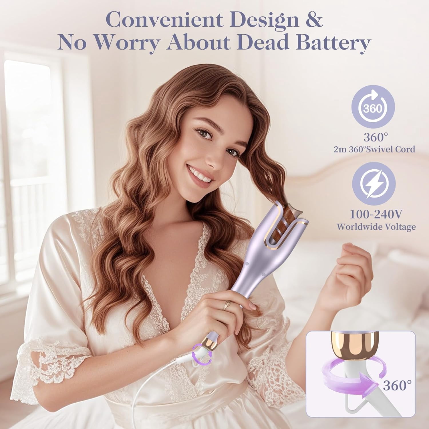 Automatic Hair Curler with Anti-Scald & Anti-Tangle Technology, 1" Rotating Ceramic Barrel with 4 Heat Settings, One-Touch Smart Curling Iron for Beginners