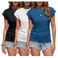 thumbnail image 3 of Zeagoo Fitted Shirts for Women Cap Sleeve Ruched T Shirts Crewneck Solid Tunics Business Work T-Shirt Summer Basic Top, 3 of 6