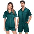 thumbnail image 1 of Conjunto de pijama SWOMOG de satén para pareja, seda, botones, verde oscuro, 1 of 5