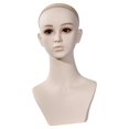 thumbnail image 1 of Busto de cabeza de maniquí femenino con orificio para la oreja y peluca en el hombro. Soporte para cadena colgante, collar de peluquería y, 1 of 9