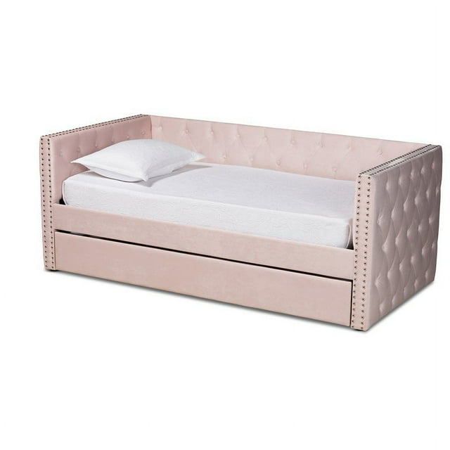 Baxton Studio Larkin Rose Velours Rembourré Lit de Repos Double Taille avec Gigogne