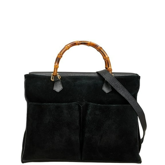 Pre-Owned Gucci Bamboo Tote Bag/Shoulder Bag, 2-Way, 002.2855.0322.0, Black Suede and... (Good)