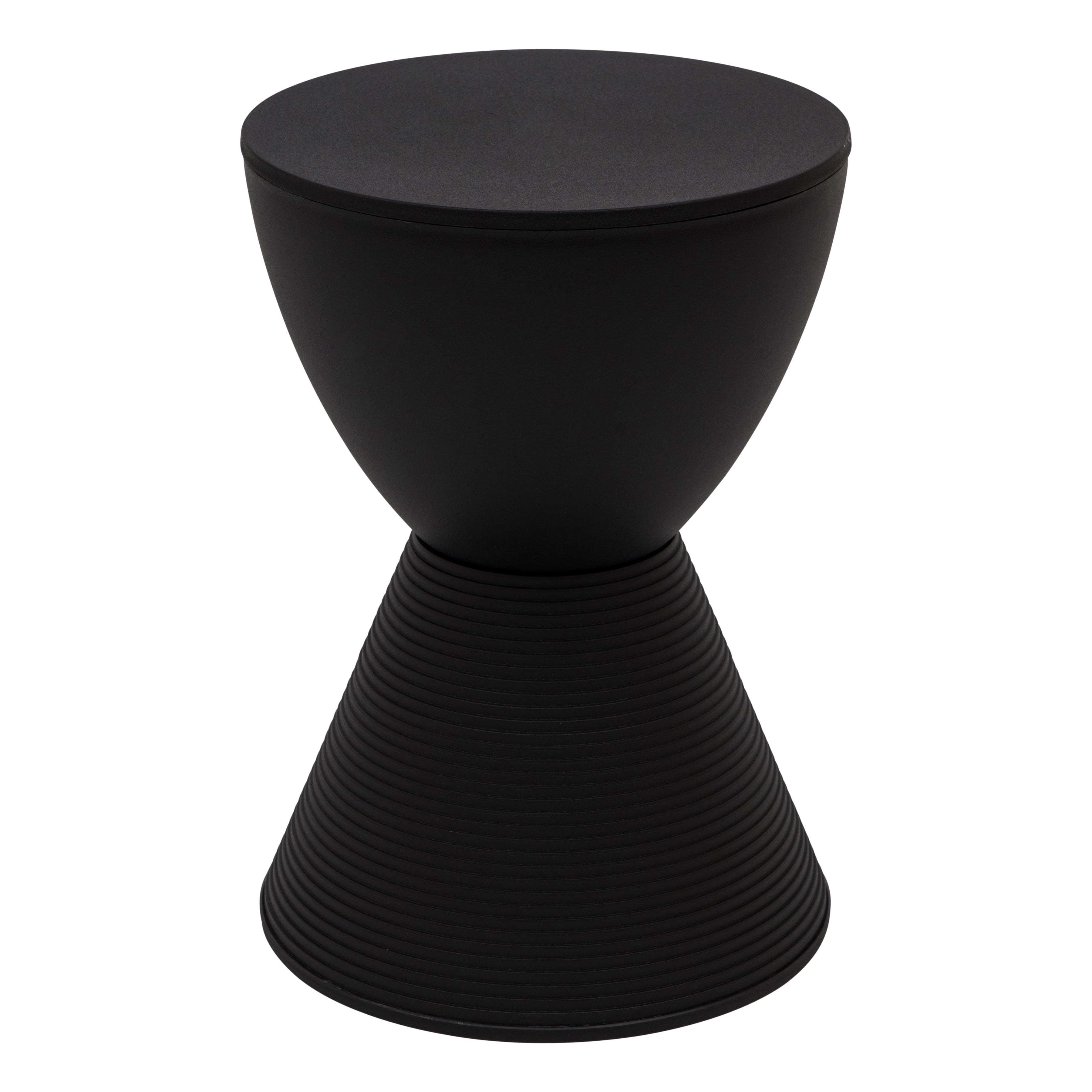 LeisureMod Side Table Modern Hourglass End Table Compact Accent Drum Table with Removable Lid for Storage Indoor and Outdoor Use Boyd Series in Black