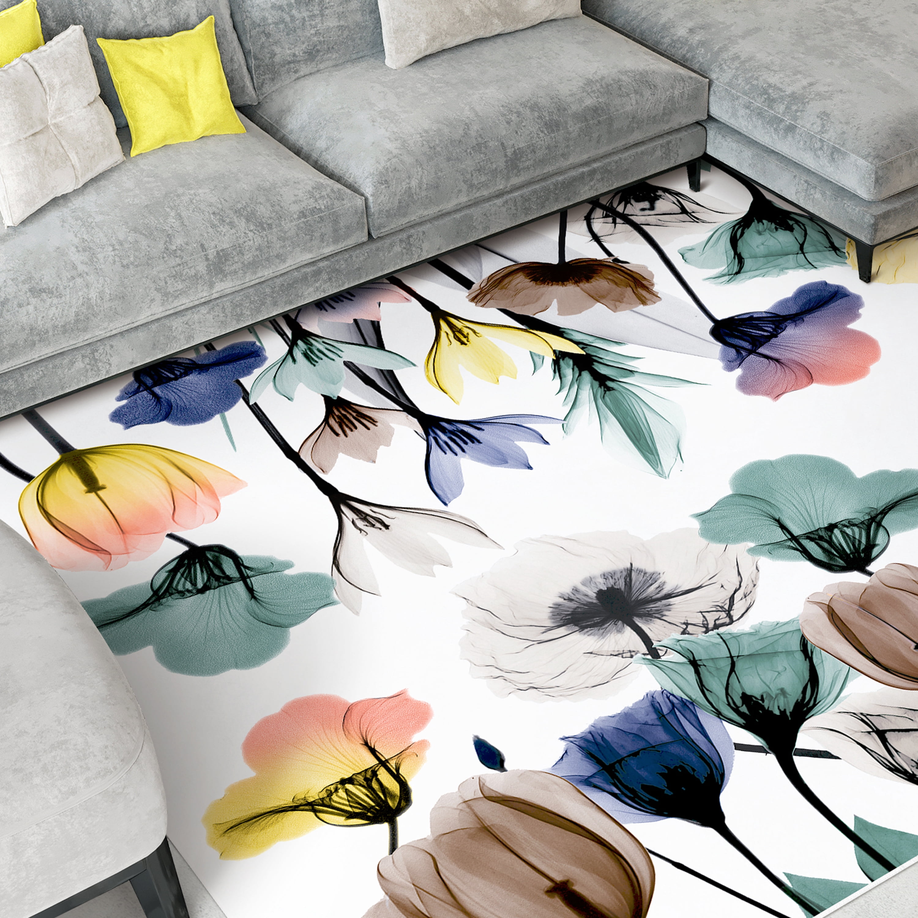 Floral Pleasures I Washable Flowers Art Area Rug size 8'x10', Power-loomed, Heavenly Softness with Non-Slipping Backing