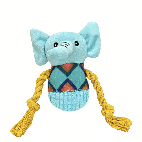 Squeaky Elephant Plush Dog Toy - Interactive Tug of War Chew Toy with Thickened Rope, Durable Teeth Cleaning Pet Toy for Small to Medium Dogs