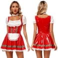 thumbnail image 3 of Vestido de cosplay de cerveza Oktoberfest bávara alemana para mujer, vestido de corte A con ribete de encaje de cuero sintético brillante y gargantilla elástica, vestido de mucama, 3 of 5