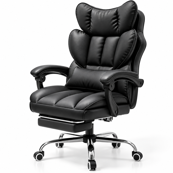 Mr IRONSTONE Big and Tall Office Chair 400lbs, Executive PU Leather Computer Desk Chair with Pocket Springs & Footrest, Black