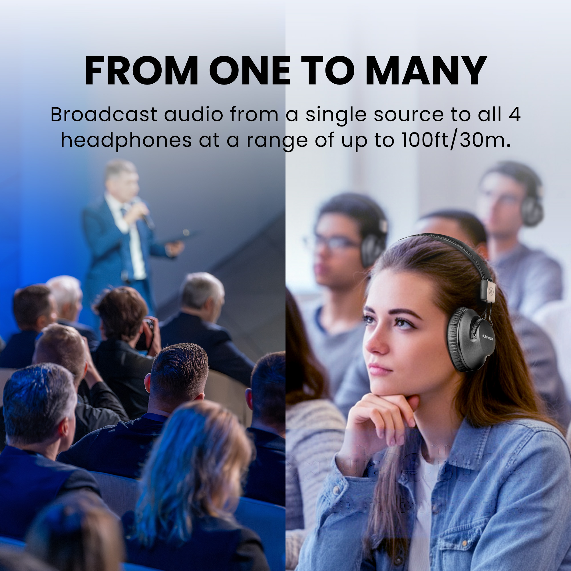 Avantree Quartet 2 - Bluetooth-Compatible Wireless Group Listening Headphones & Transmitter Set for Parties, Silent Discos, Church, TV - Multiple Rechargeable Headphones with Low Latency