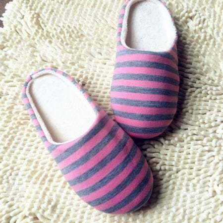 

Eleanos Women Men Couple Non-Slip Soft Indoor Floor Slippers Unisex Striped House Home Shoes