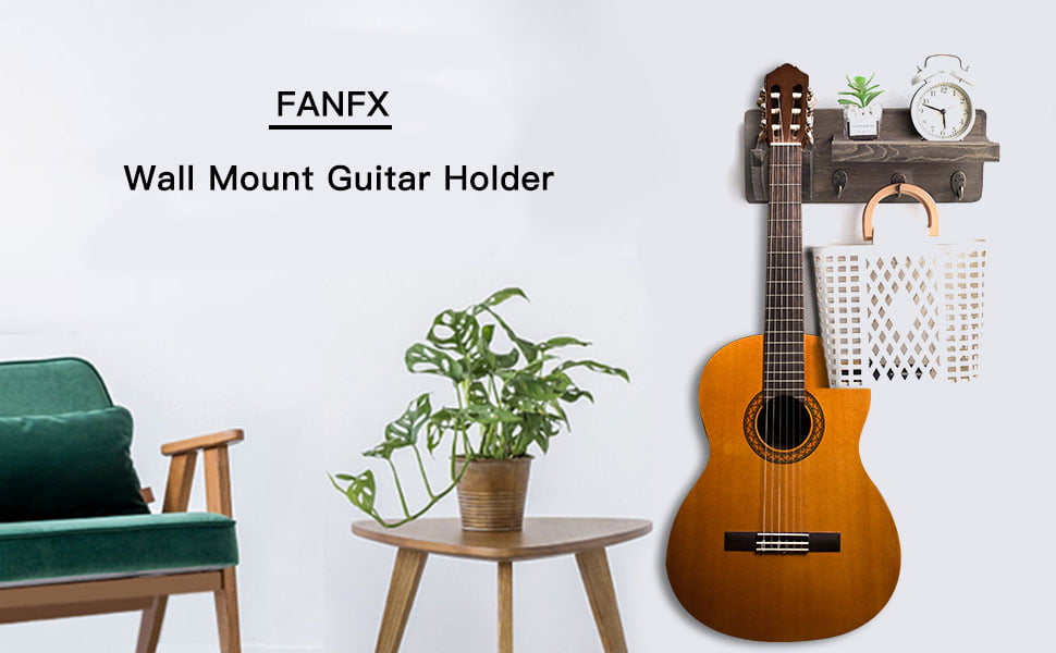 White Wood Guitar Holder Wall Mount Bracket Hanging Rack with Pick Holder and 3 Hook Suwimut Guitar Wall Hanger 
