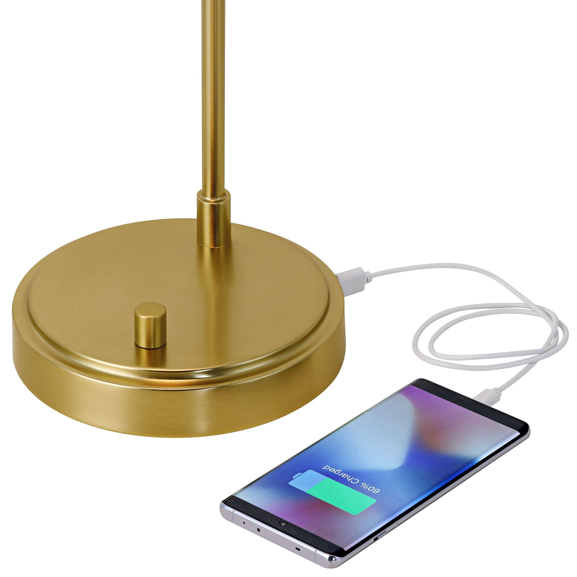 360 Lighting Kelowna 25" High Modern Desk Lamp USB Port AC Power Outlet Gold Antique Brass Finish Metal White Globe Shade Charging