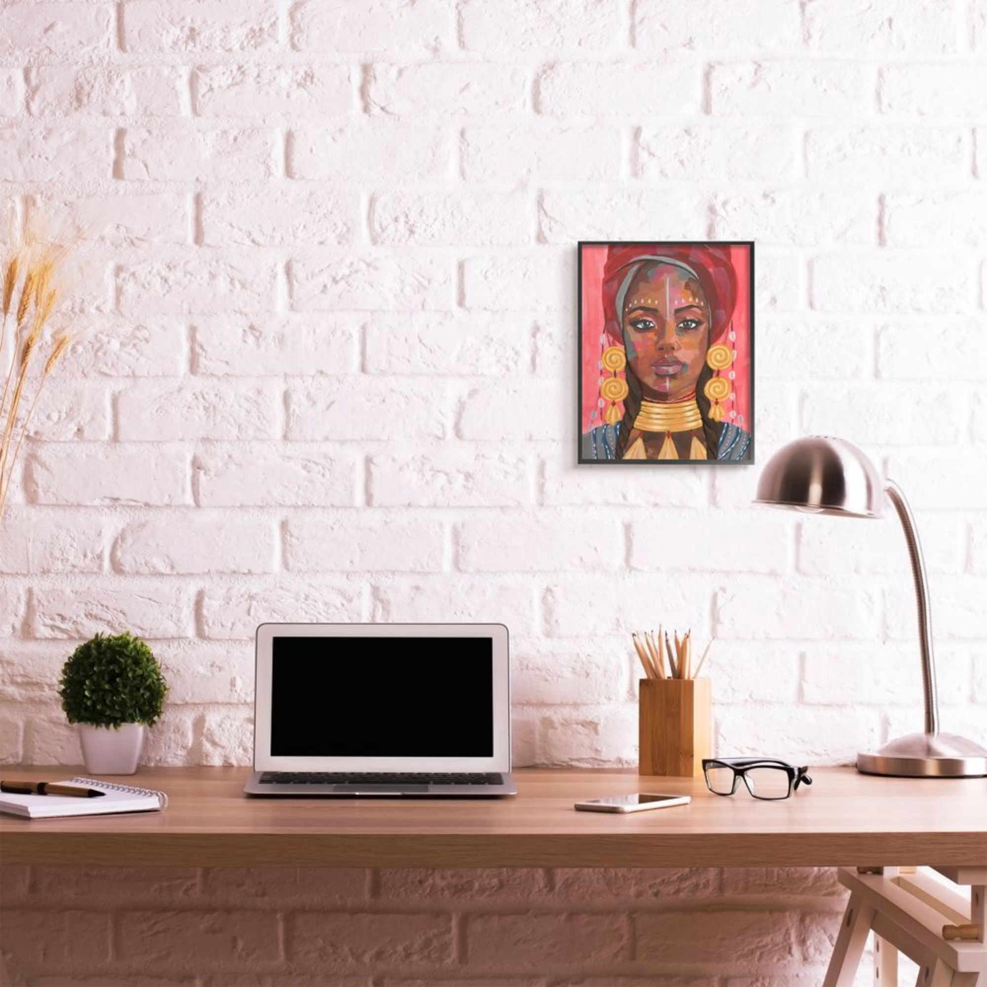 Stupell Industries African Female Portrait with Golden Jewelry Design by Annie Warren