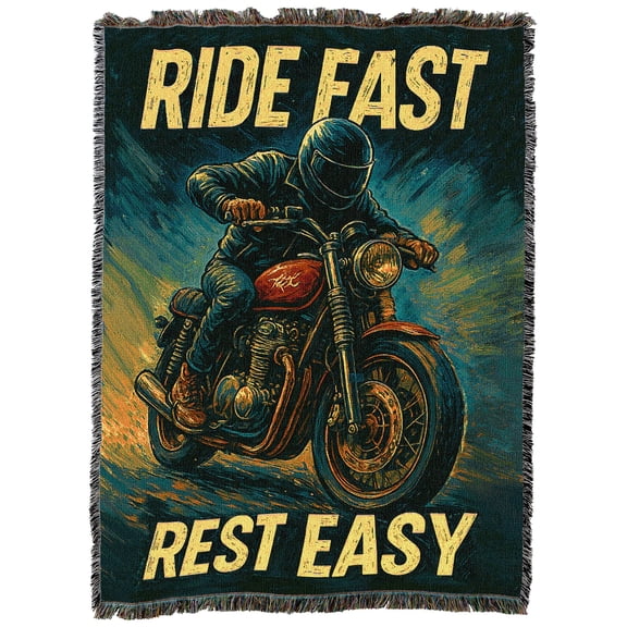Pure Country Weavers Ride Fast Rest Easy Tapestry Throw Blanket Woven from Cotton - Made in The USA (54x72)