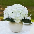 thumbnail image 2 of Enova Home Artificial Silk Hydrangea Faux Flowers Arrangement in Round Ceramic Pot for Home Office Wedding Decoration (Cream), 2 of 4