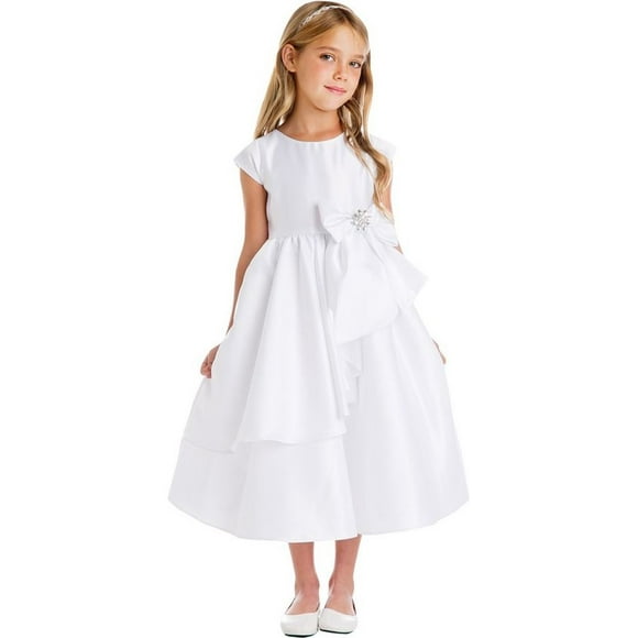 Robe de Communion Accent Ruban Satin Blanc pour Filles 12