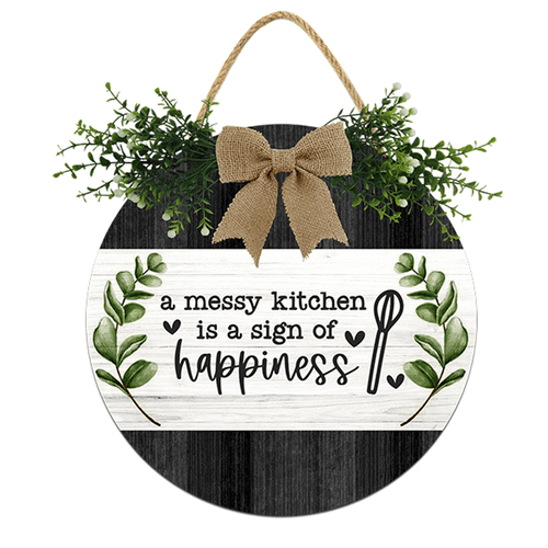 Eveokoki Farmhouse Kitchen Signs Wall Decor Funny Kitchen Wall Art A Messy Kitchen Is A Sign Of Happiness Rustic Round Wooden Sign,For Home, Office, Store Or Restaurant